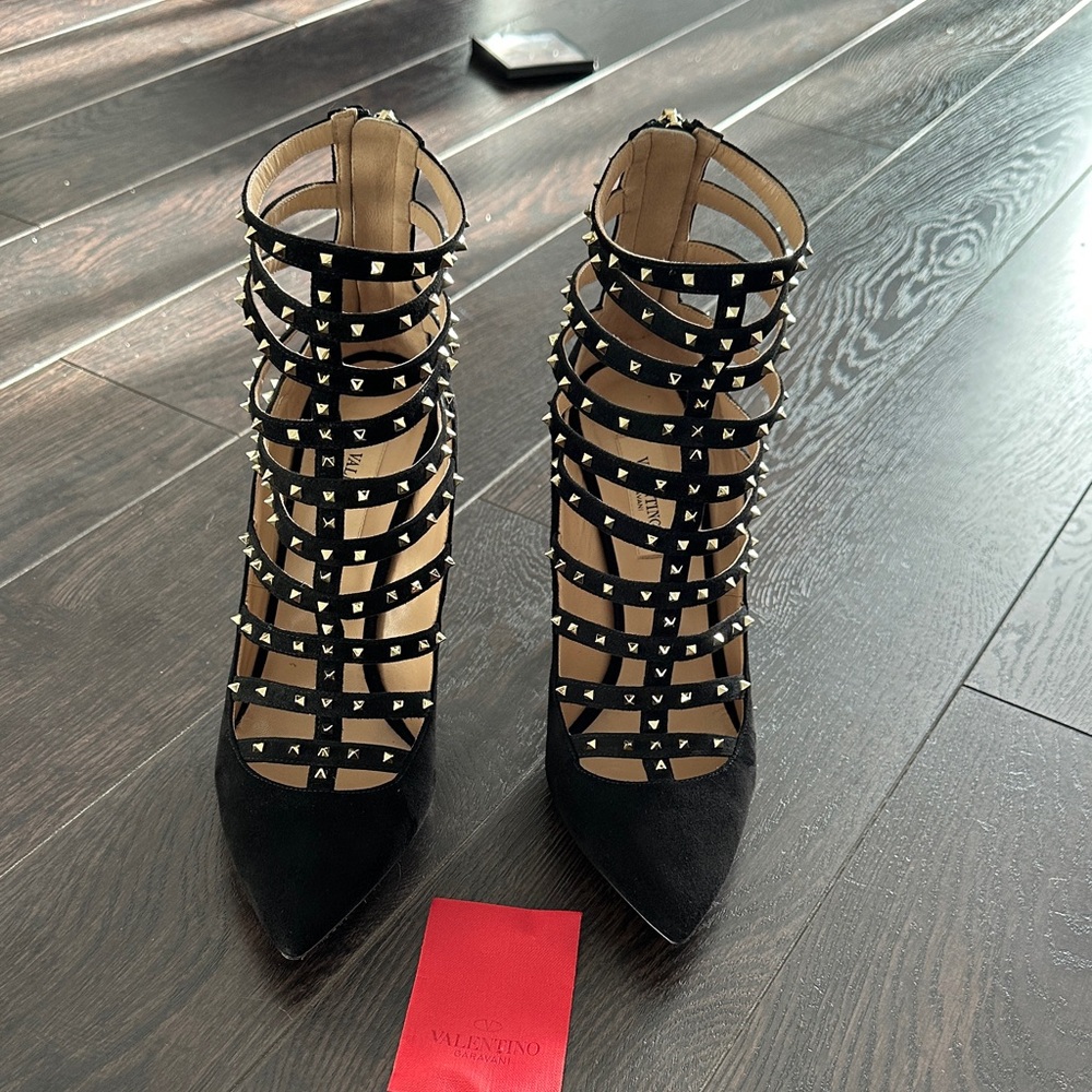 Authentic Valentino Black Caged Studded Heels